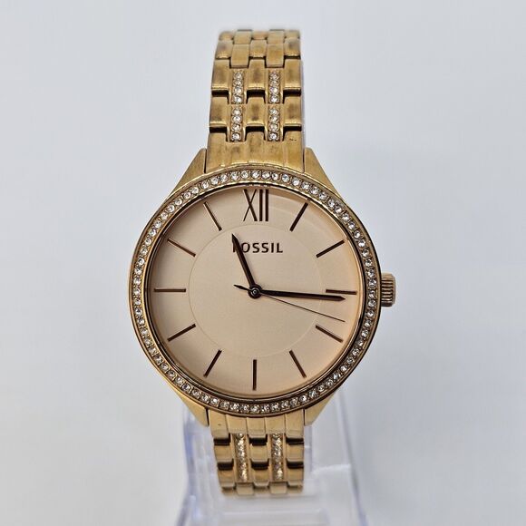 Fossil Women's Watch 36MM Gold Dial Gold Bracelet Band 6.75" New Battery - Picture 1 of 16